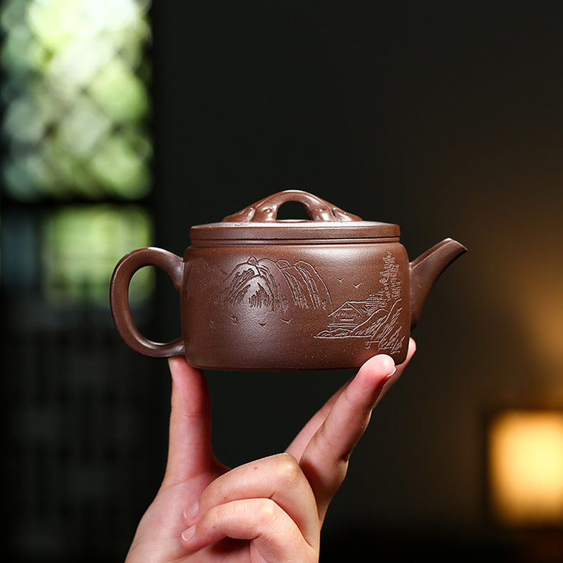 Handmade Yixing Zisha Clay Teapot, Mountain and Water Graphic