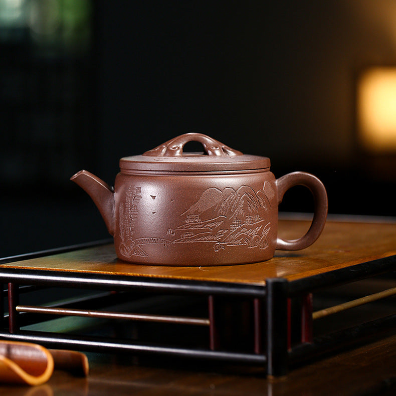 Handmade Yixing Zisha Clay Teapot, Mountain and Water Graphic