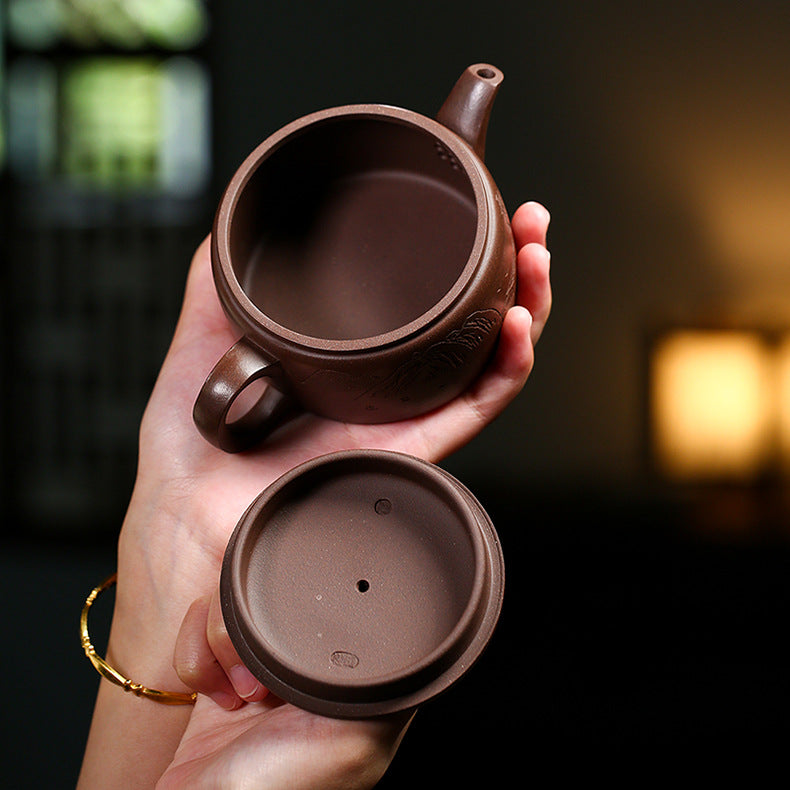 Handmade Yixing Zisha Clay Teapot, Mountain and Water Graphic