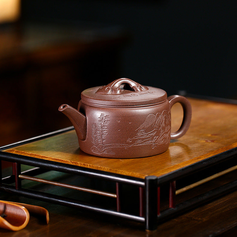 Handmade Yixing Zisha Clay Teapot, Mountain and Water Graphic