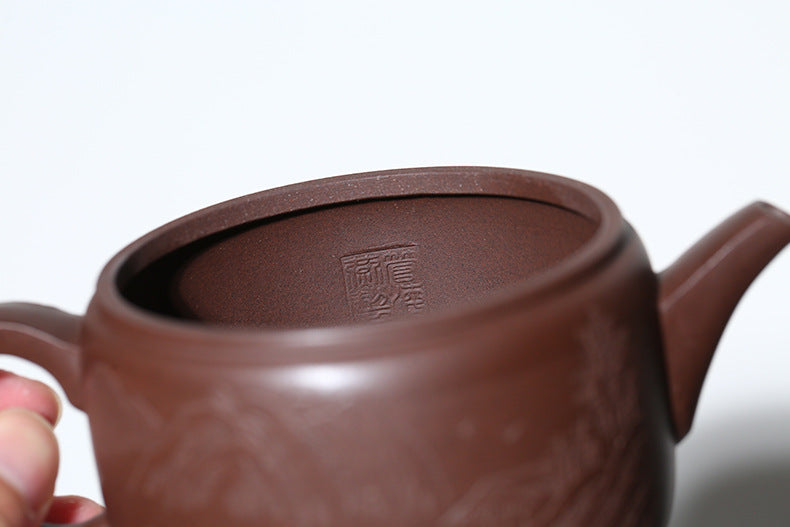 Handmade Yixing Zisha Clay Teapot, Mountain and Water Graphic