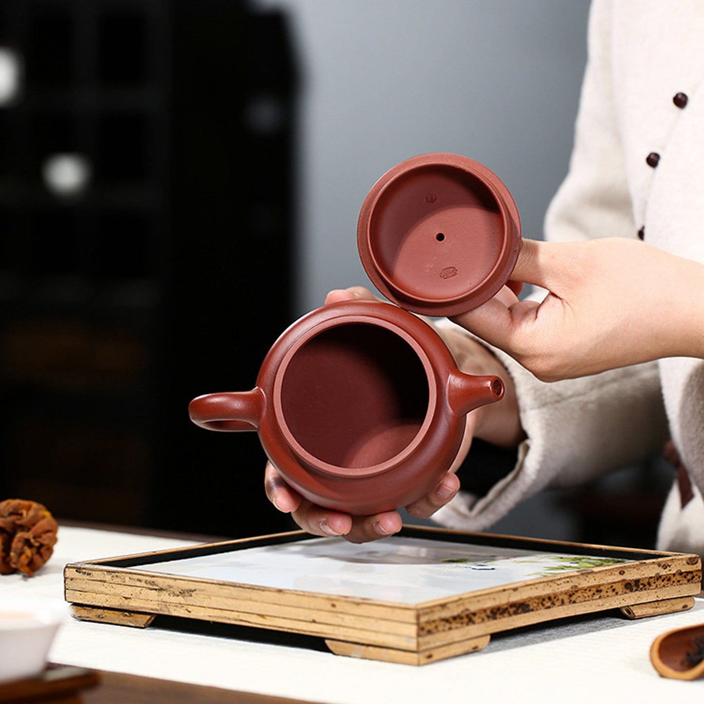 Handmade Yixing Zisha Clay Teapot with Four Pairing Teacups, Gift Package Teaset