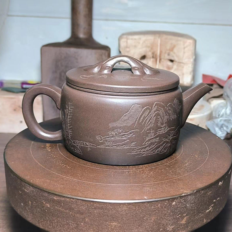 Handmade Yixing Zisha Clay Teapot, Mountain and Water Graphic