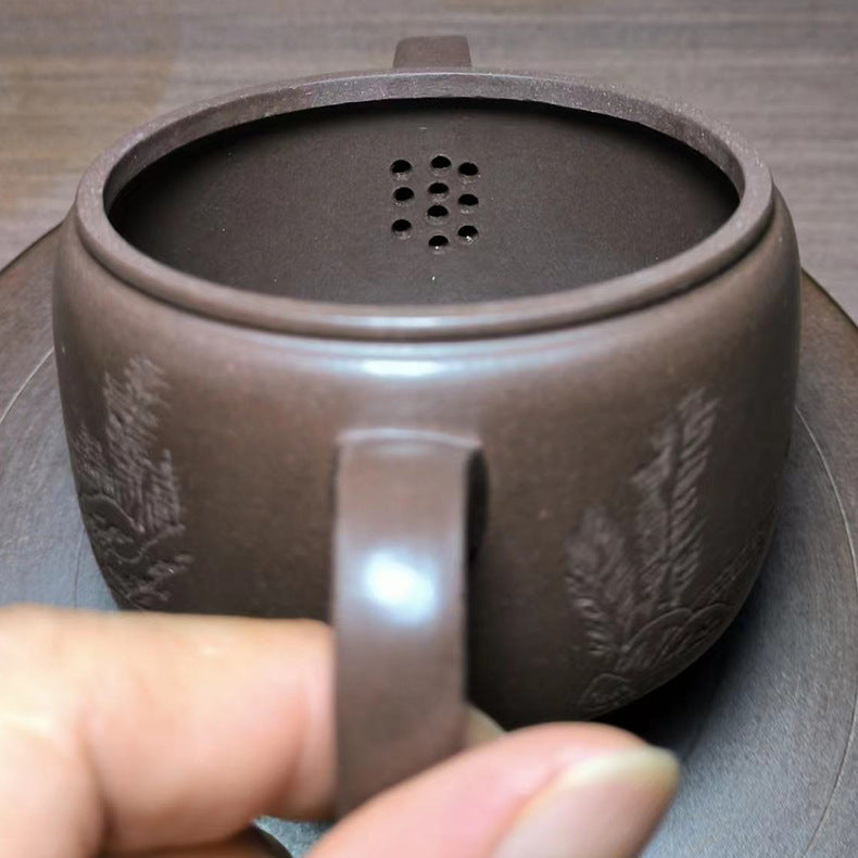 Handmade Yixing Zisha Clay Teapot, Mountain and Water Graphic