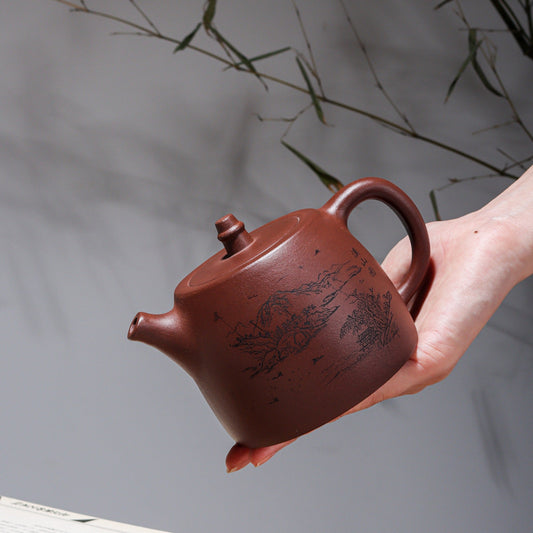 Handmade Yixing Zisha Purple Clay Teapot, Traditional Chinese Clay Teapot, Large Capacity 460ml