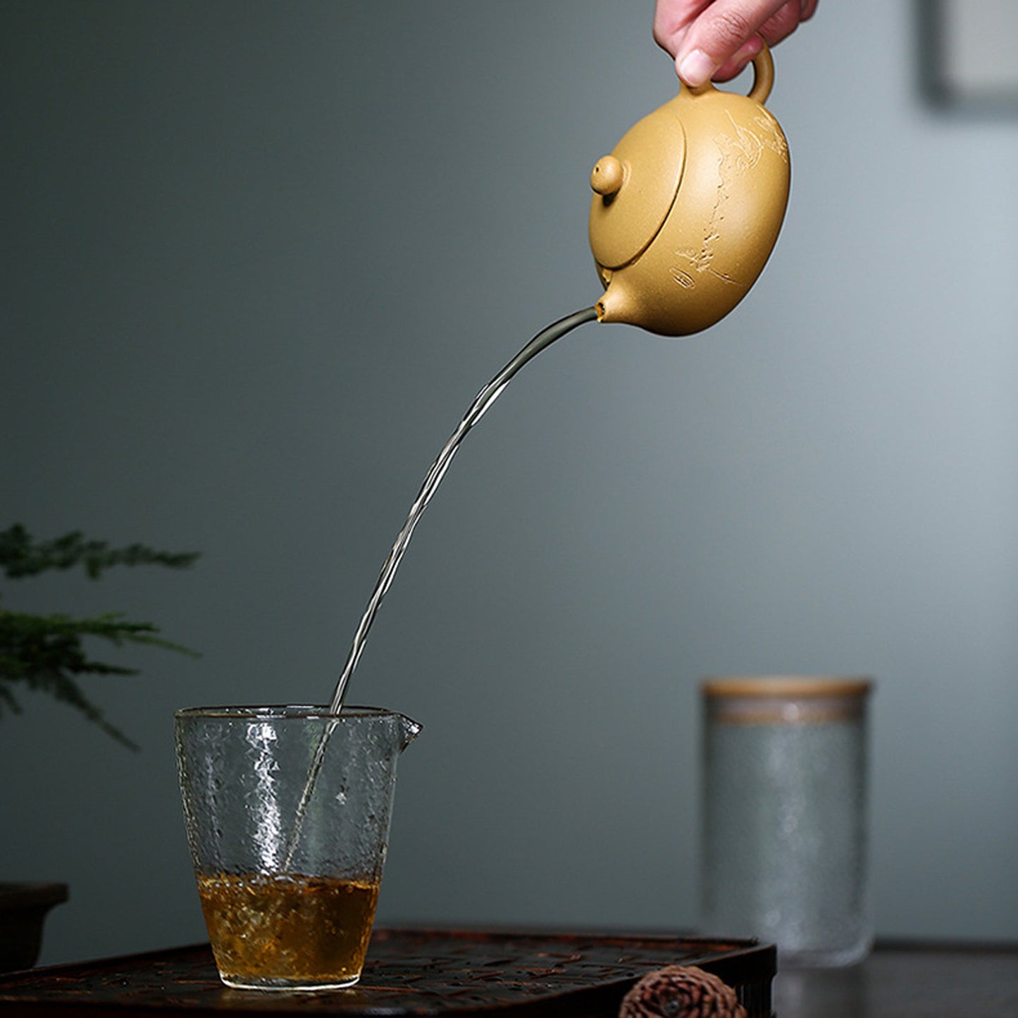 Handmade Yixing Zisha Teapot, Traditional Chinese Yellow Clay Teapot with Carved Graphic, Pairing Teacups