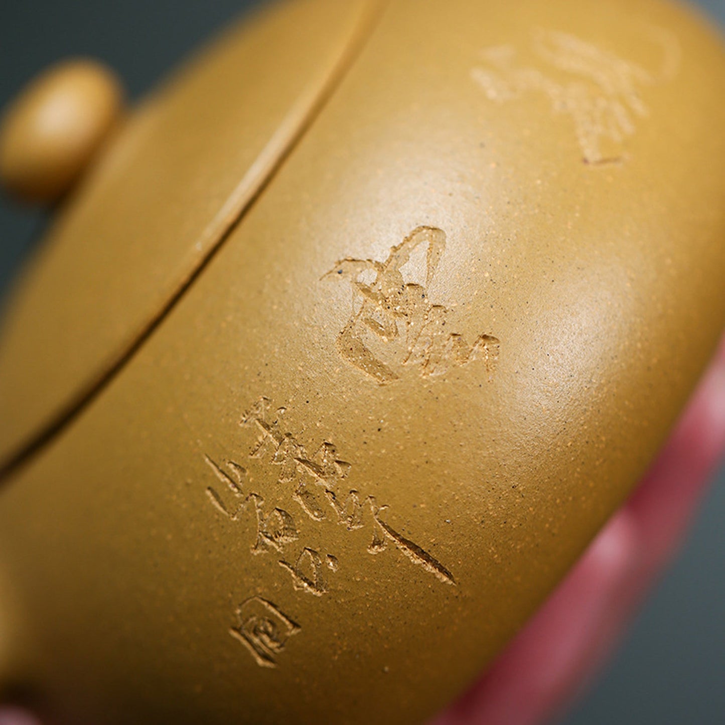 Handmade Yixing Zisha Teapot, Traditional Chinese Yellow Clay Teapot with Carved Graphic, Pairing Teacups