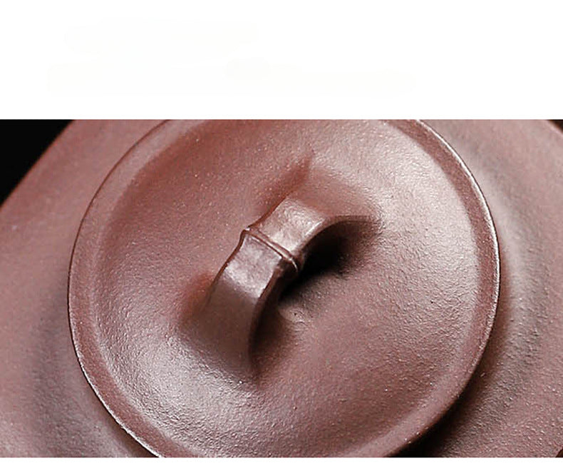 Yixing Purple Zisha Clay Teapot Square Shape Bamboo Knot Style, 200ml Capacity