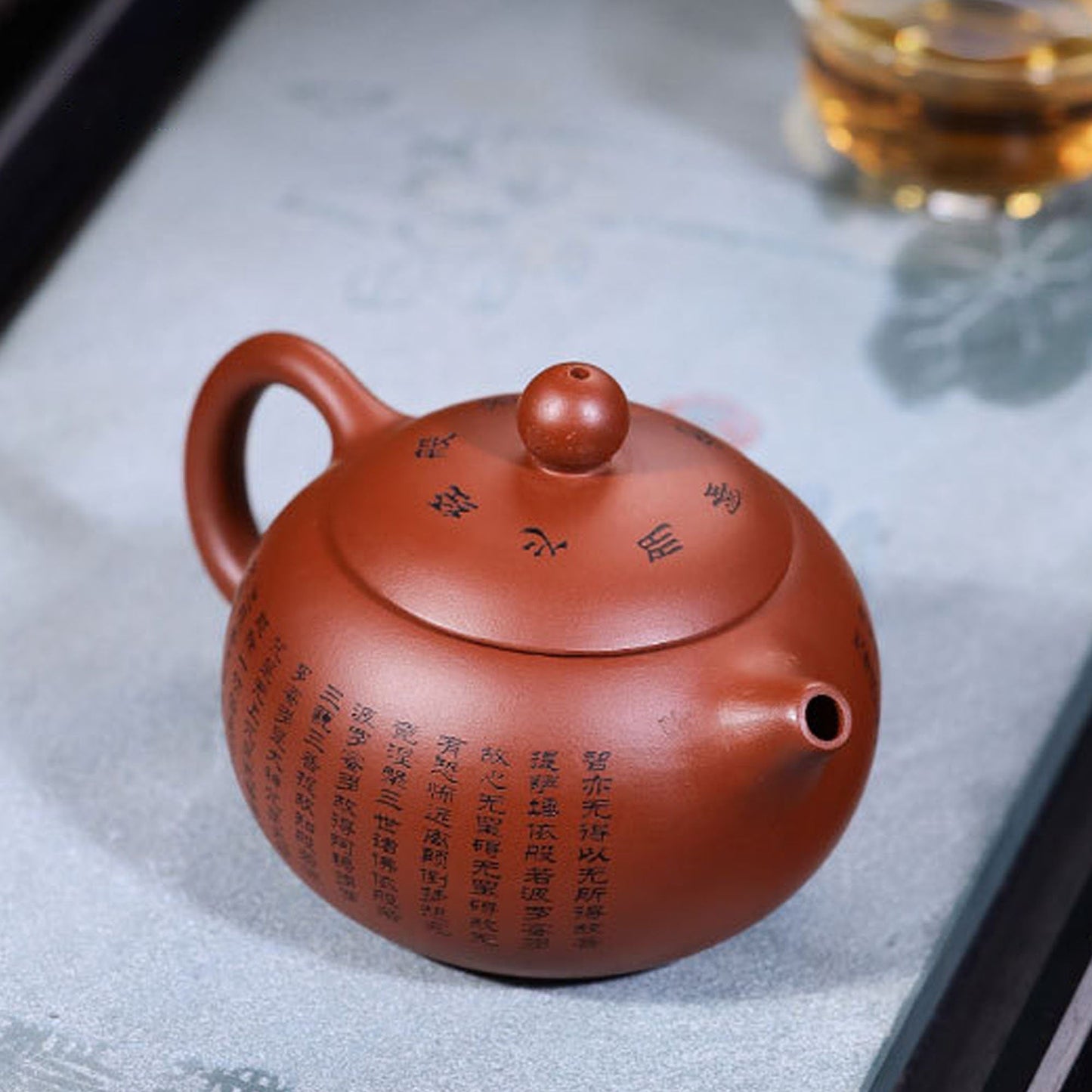 Handmade Yixing Zisha Teapot, Traditional Chinese Red Clay Teapot, with Heart Sutra Chinese Calligraphy