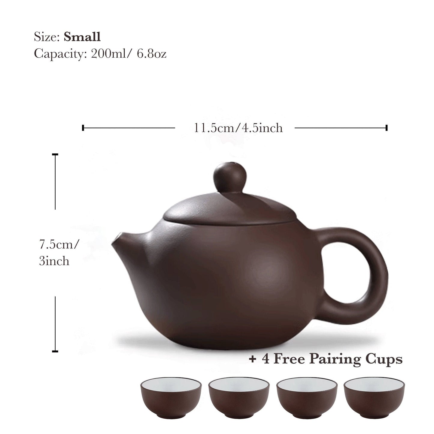 Handmade Yixing Zisha Teaset, Chinese Purple Clay Teapot in Xishi Style with Pairing Cups, 200ml, 280ml, 420ml Capacity