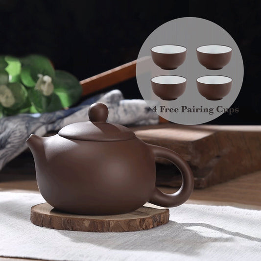 Handmade Yixing Zisha Teaset, Chinese Purple Clay Teapot in Xishi Style with Pairing Cups, 200ml, 280ml, 420ml Capacity